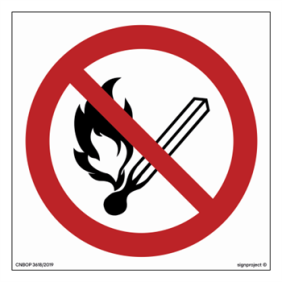 Znak ochrony PPOŻ. BA002 Zakaz używania otwartego ognia - palenie tytoniu zabronione