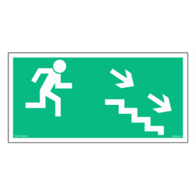 Znak ewakuacyjny AA004 Kierunek do wyjścia drogi ewakuacyjnej schodami w dół w prawo