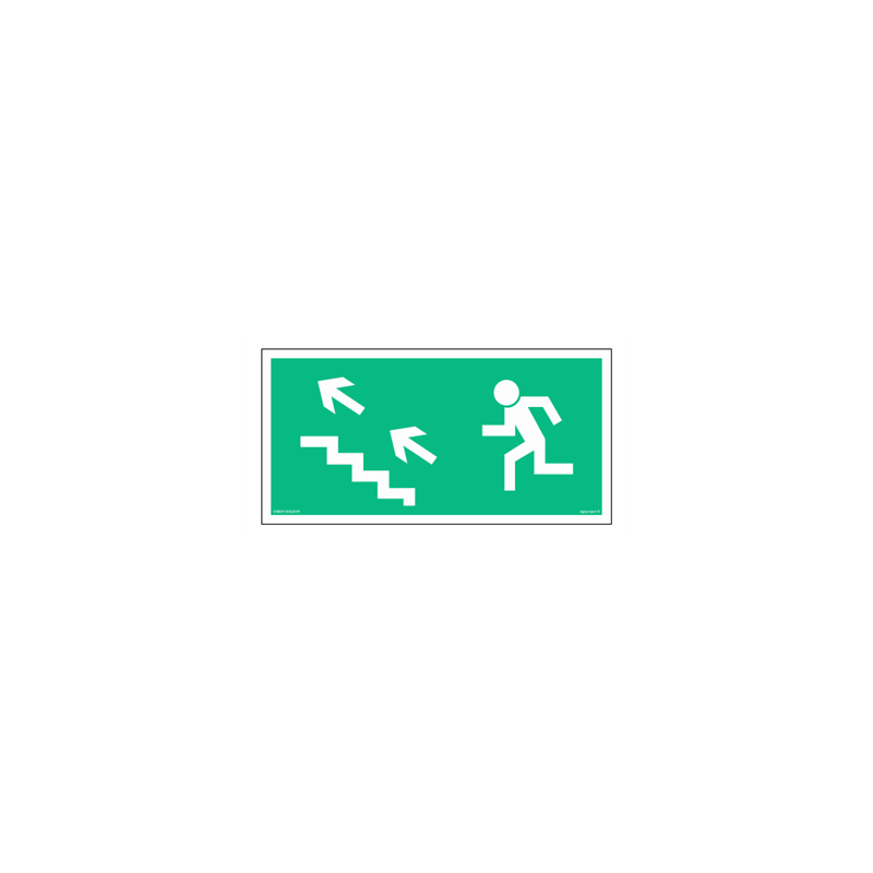 Znak ewakuacyjny AA006 Kierunek do wyjścia drogi ewakuacyjnej schodami w górę w lewo