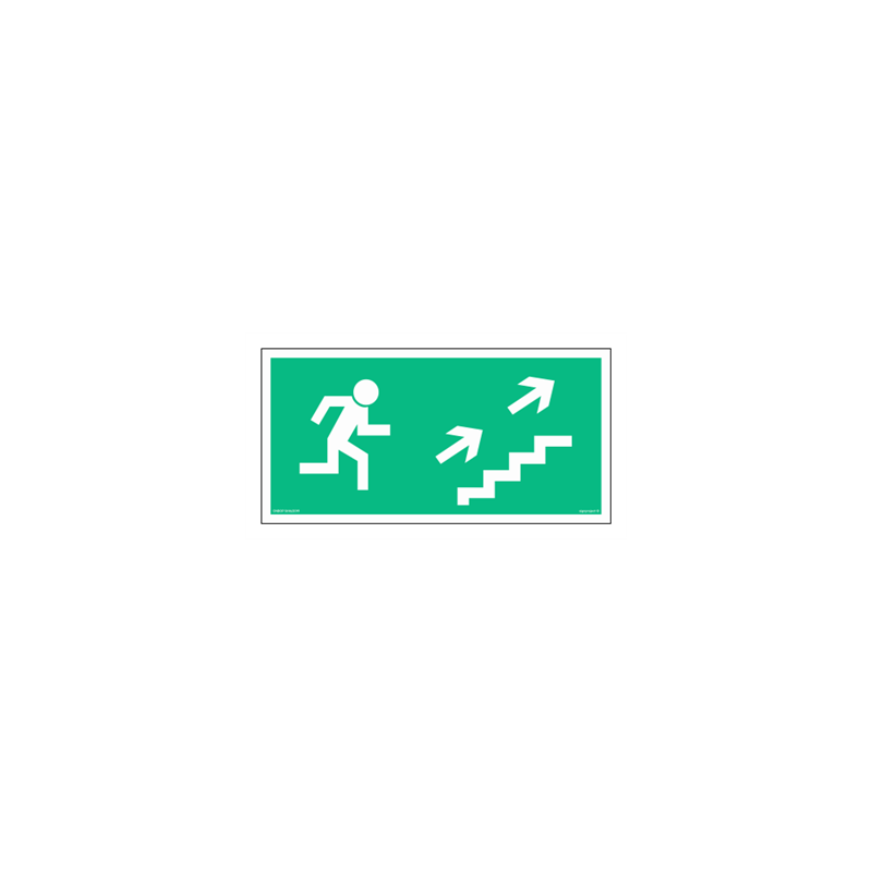 Znak ewakuacyjny AA007 Kierunek do wyjścia drogi ewakuacyjnej schodami w górę w prawo