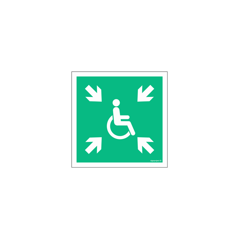 Znak ewakuacyjny AE024 Miejsce zbiórki do ewakuacji dla osób niepełnosprawnych