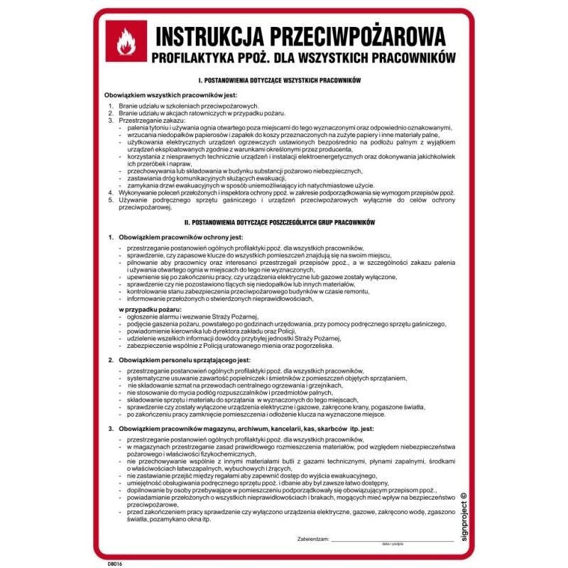 Instrukcja PPOŻ. DB016 Instrukcja przeciwpożarowa - profilaktyka ppoż, dla wszystkich pracowników