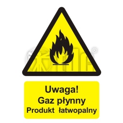 Znak uwaga! Gaz płynny - produkt łatwopalny BC 002