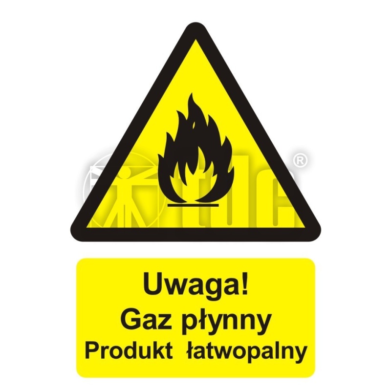 Znak uwaga! Gaz płynny - produkt łatwopalny BC 002