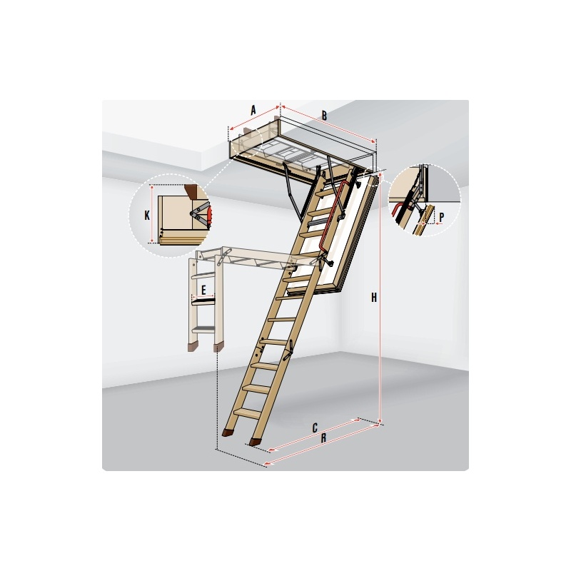 SCHODY STRYCHOWE PRZECIWPOŻAROWE LWF EI45 FAKRO H280 CM