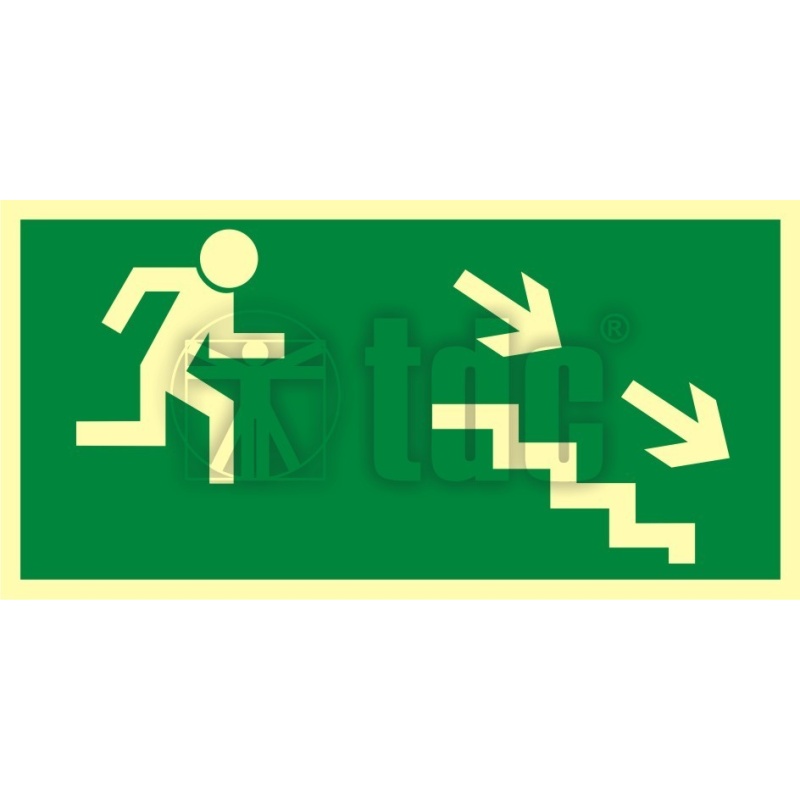 Znak kierunek do wyjścia drogi ewakuacyjnej schodami w dół w prawo  AA 004