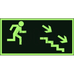 Znak kierunek do wyjścia drogi ewakuacyjnej schodami w dół w prawo AA 004