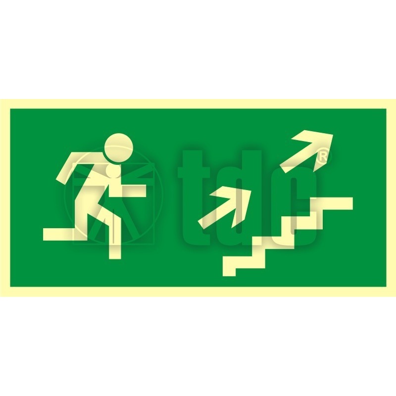 Znak kierunek do wyjścia drogi ewakuacyjnej schodami w górę w prawo AA 007
