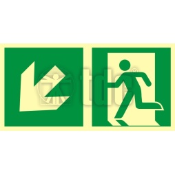 Znak kierunek do wyjścia ewakuacyjnego – w dół w lewo AA E103