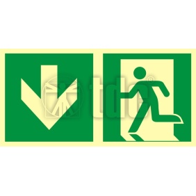 Znak  kierunek do wyjścia ewakuacyjnego – w dół (lewostronny) AA E104