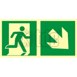 Znak kierunek do wyjścia ewakuacyjnego - w dół w prawo AA E108