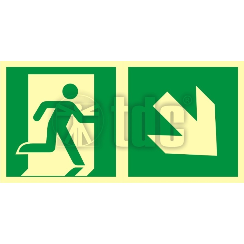 Znak kierunek do wyjścia ewakuacyjnego - w dół w prawo AA E108