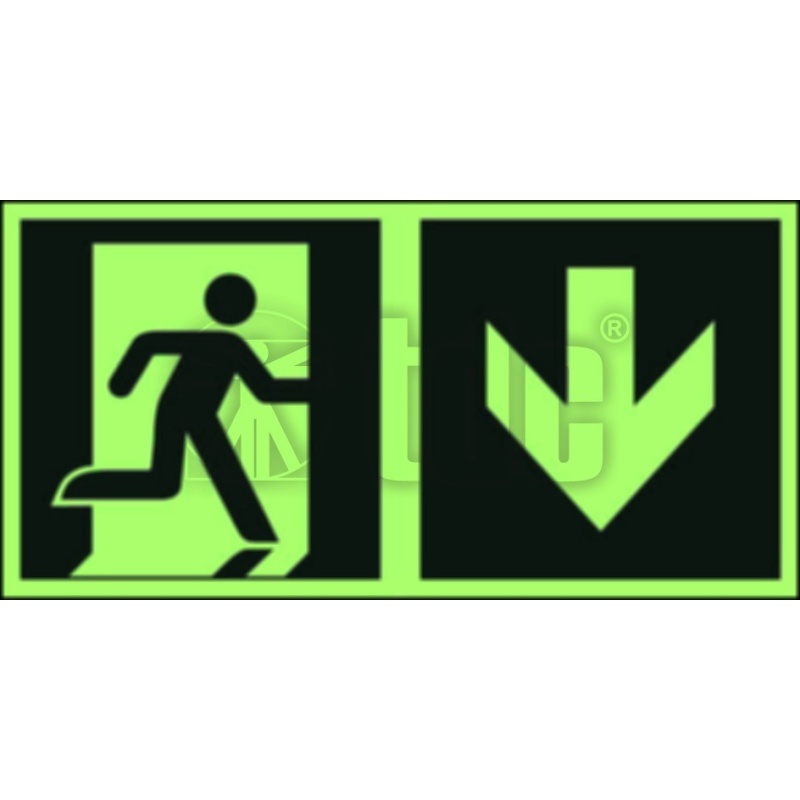 Znak kierunek do wyjścia ewakuacyjnego – w dół (prawostronny) AA E109