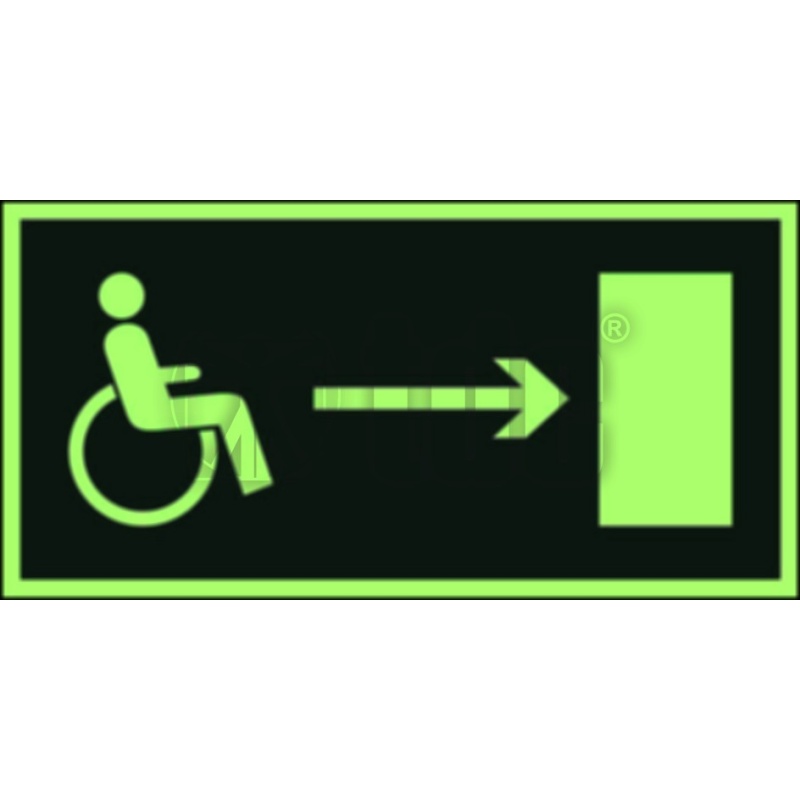 Znak kierunek do wyjścia drogi ewakuacyjnej dla niepełnosprawnych w prawo AC 012