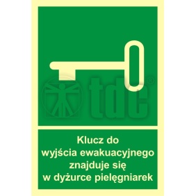 Znak klucz do wyjścia ewak. znajduje się w dyż. pielęgniarek AC 032