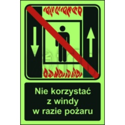 Znak zakaz korzystania z dźwigu osob. w razie pożaru AC 035