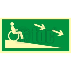 Znak zjazd ewakuacyjny na niższą kondygnację dla niepełnosprawnych w prawo AC 052